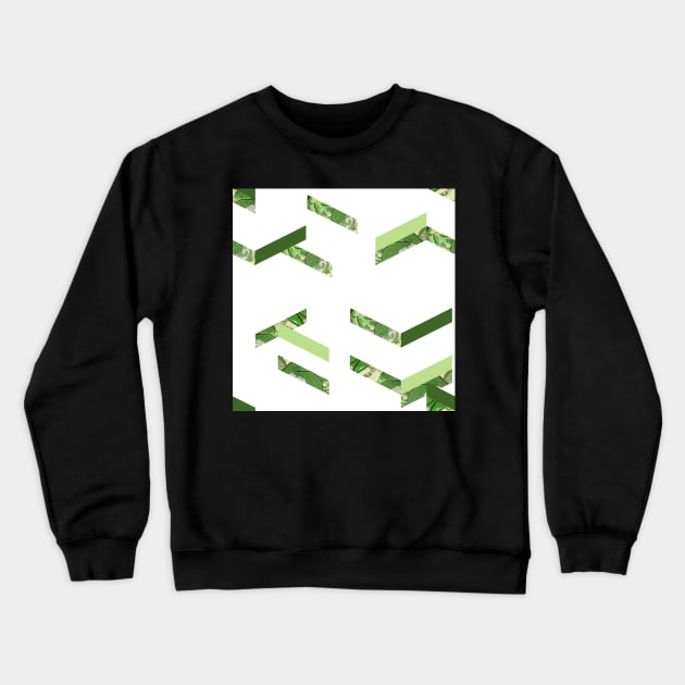 Scattered herringbone geometric  patchwork pattern white and green Crewneck Sweatshirt by InkLove